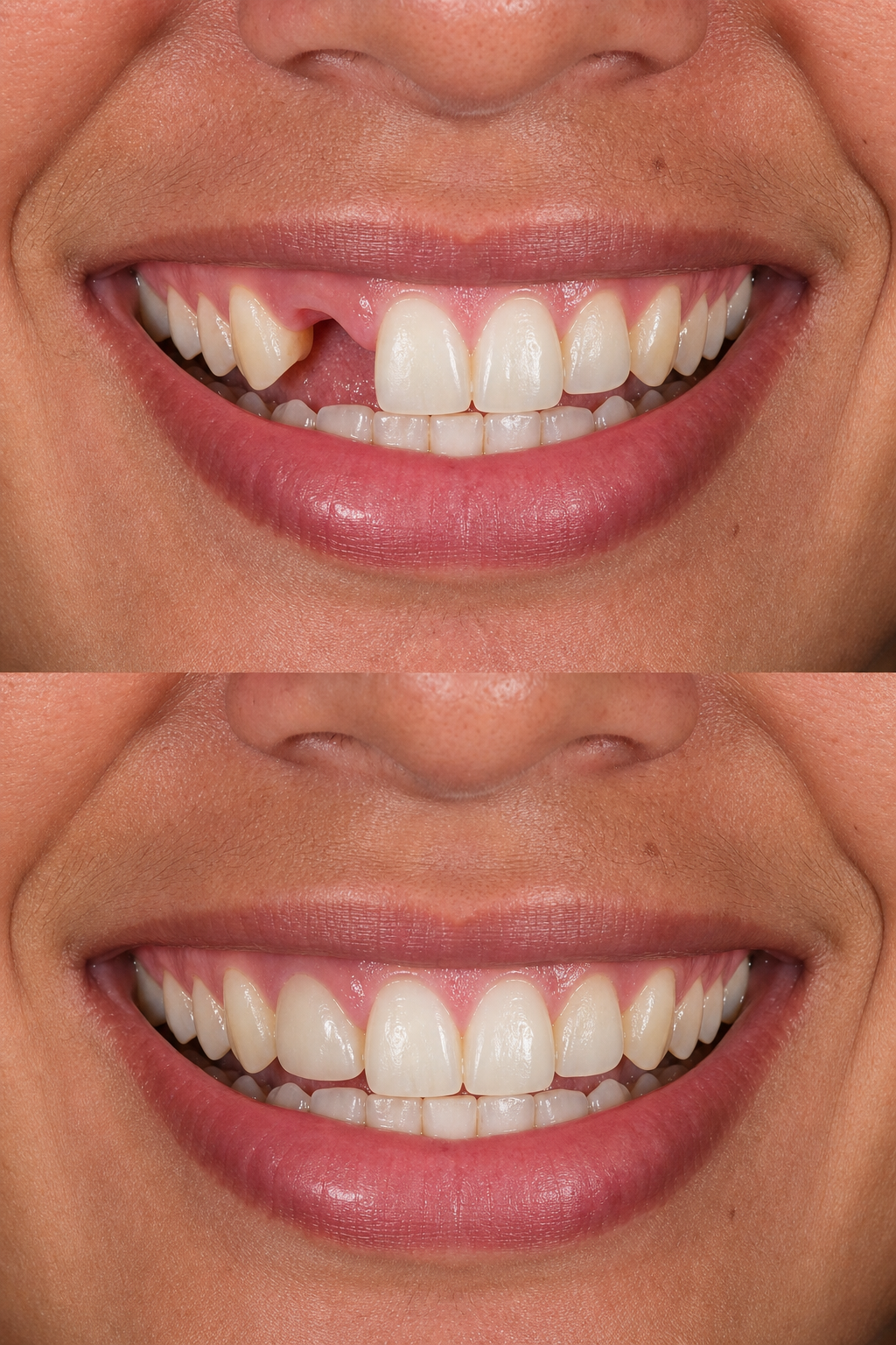 Implante, antes acima e depois abaixo